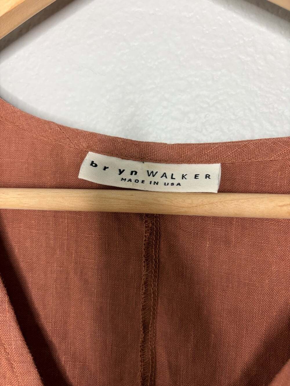 Bryn Walker Medium Earthy Clay Minimalist 100% Linen Midi Dress POCKETS - Picture 6 of 6